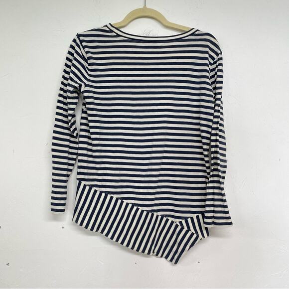 Cabi Blue & White Striped Asymmetrical Hem Blouse XS Boat Neck Nautical Top - Picture 7 of 7